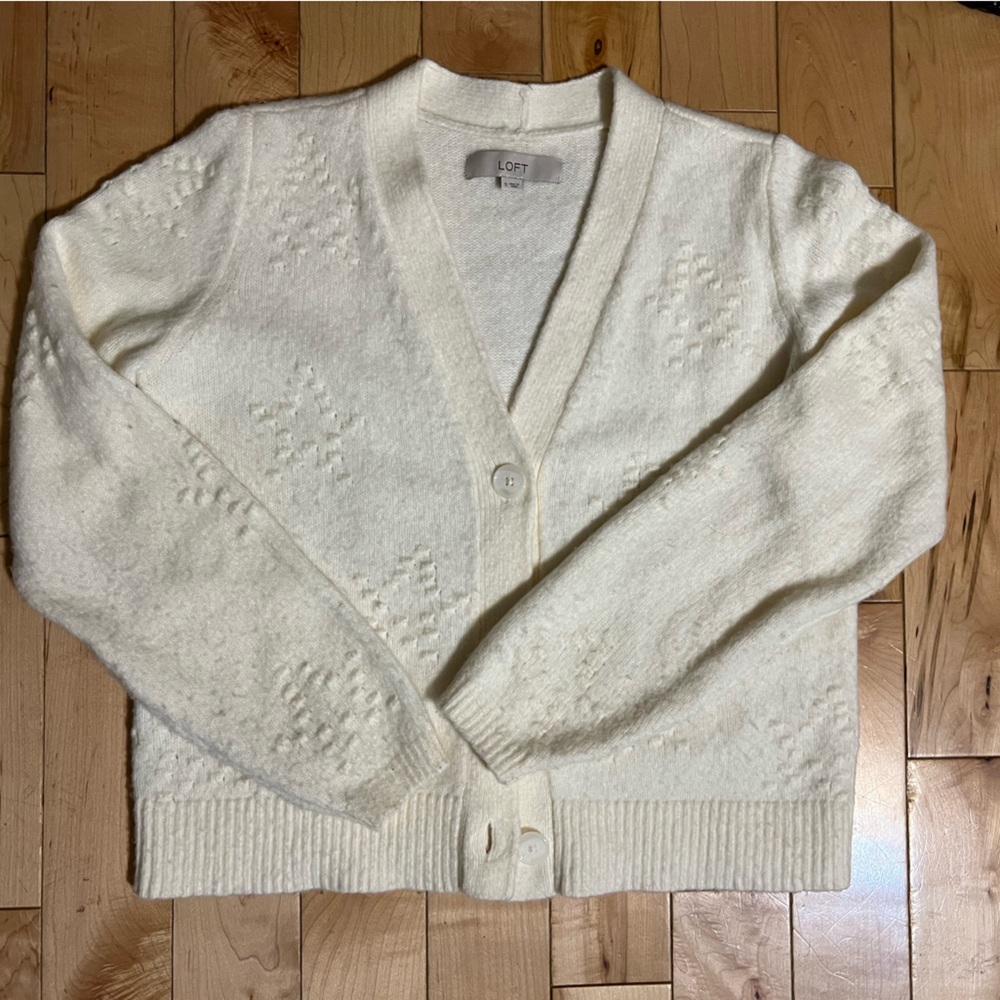 LOFT Ivory Knit cardigan button-up Sweater